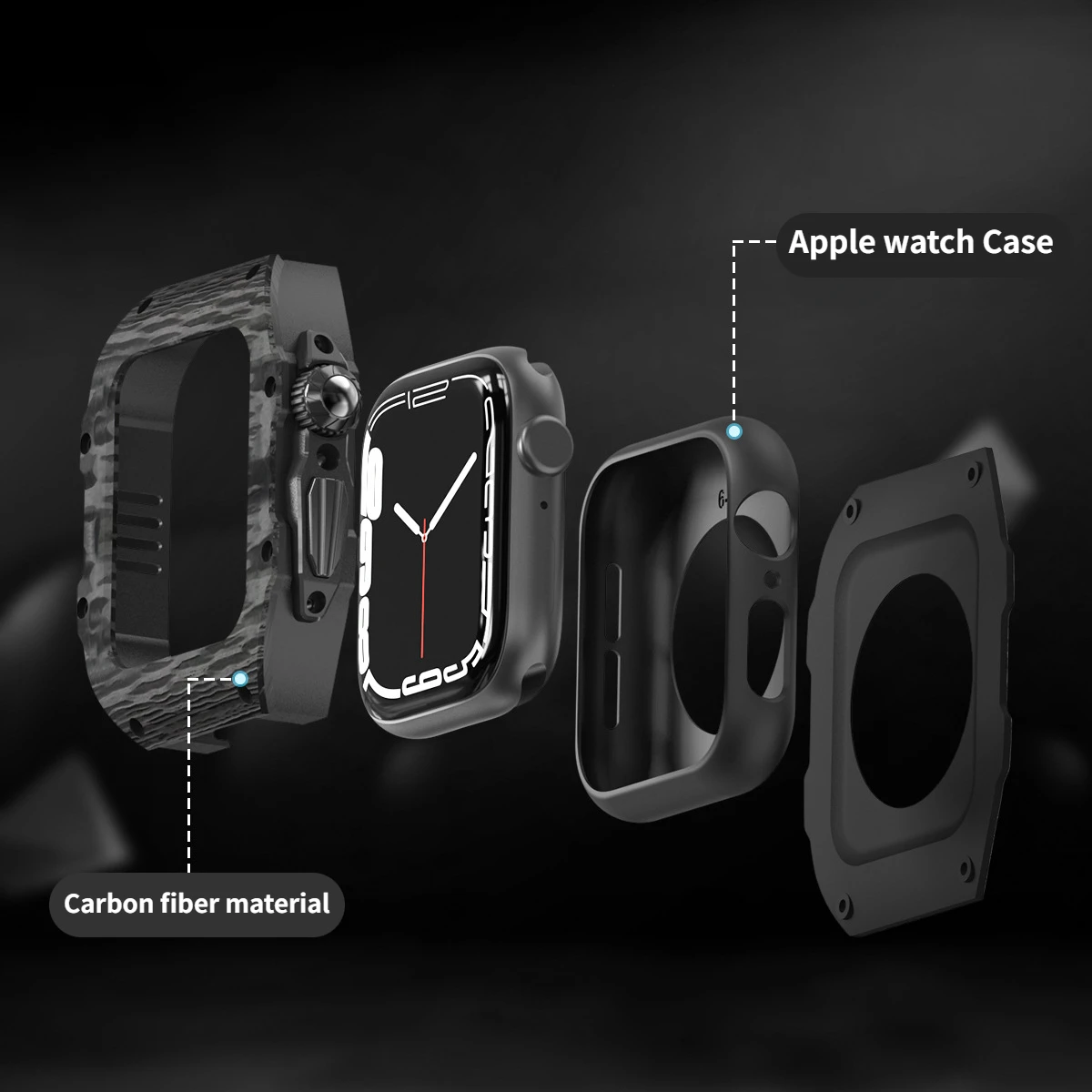 Carbon fiber modified case For Apple watch Ultra 49mm 8 7 45mm High-end case with fluorine rubber strap For iwatch 6 5 4 SE 44mm
