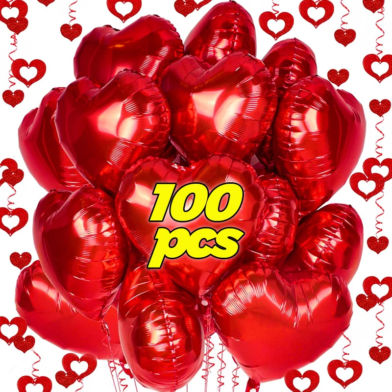18Inch Red Heart Balloons Inflatable Love Shaped Aluminum Foil Balloon ...