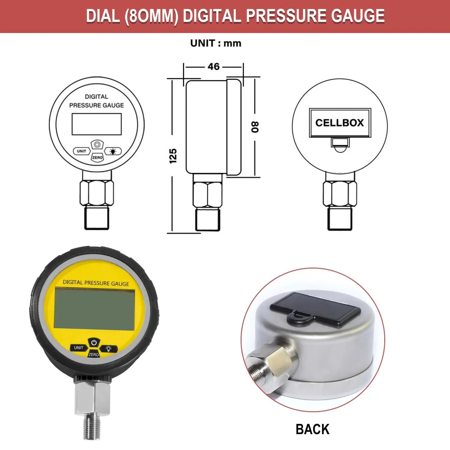 Цифровой гидравлический манометр 10000 фунт/кв. Дюйм/1/4 бар соединитель NPT тестер