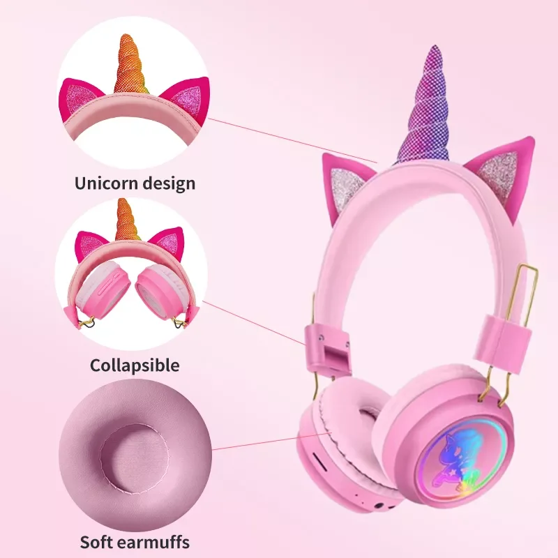 

Best price2021 New Unicorn Wireless Headsets Headphone With Microphone Music Stereo Casco For PC Mobile Phone Girl Birthday Gift