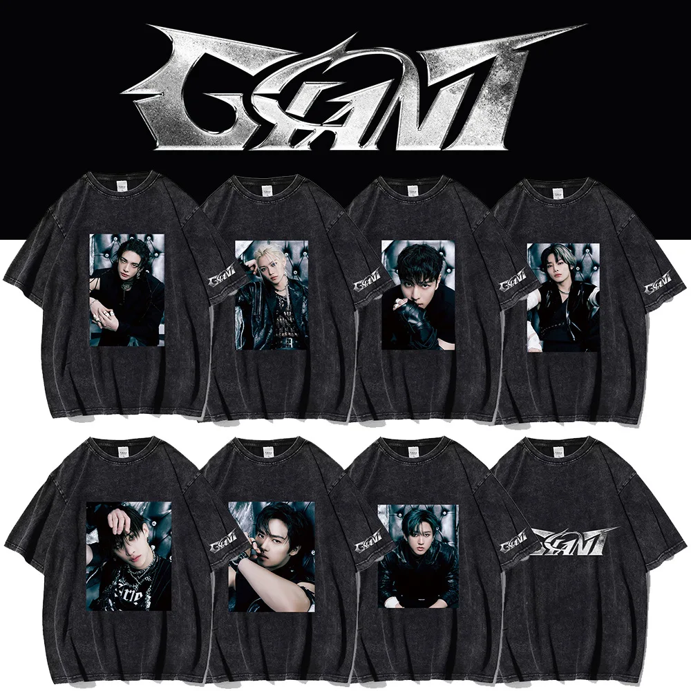 Альбом KPOP 2ND GIANT модная стираная футболка SeungMin HyunJin ChangBin LeeKnow HAN хлопковый принт с