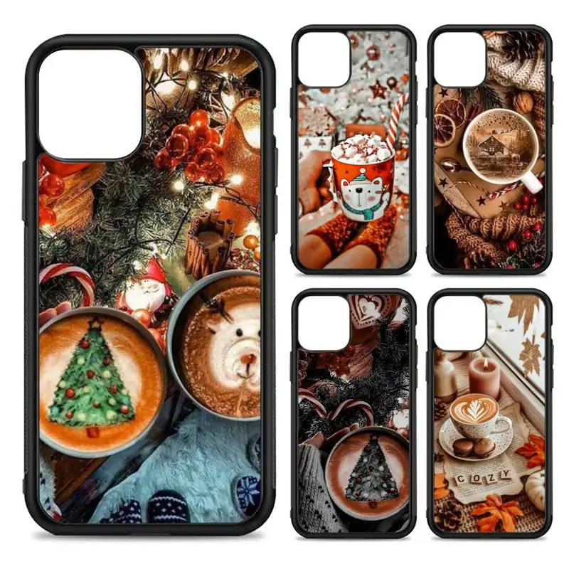 

FHNBLJ Winter Coffee Christmas Vibe Phone Case Silicone PC+TPU Case for iPhone 11 12 13 Pro Max 8 7 6 Plus X SE XR Hard Fundas