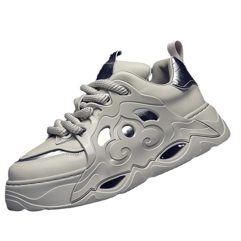 

Повседневные мужские кроссовки из натуральной кожи, спортивная обувь для папы, универсальная увеличивающая рост толстая подошва, трендовая обувь для подъема