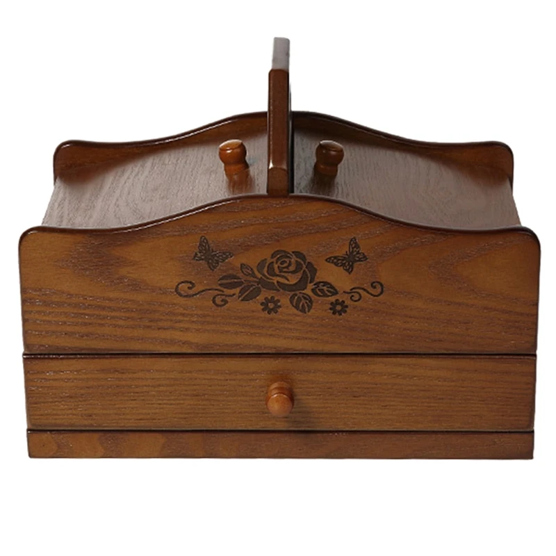 

Wooden Box for Thread Spools Storage - Sewing Kit Storage Box with Handle - Wooden Sewing Basket for Cross Stitch Kits