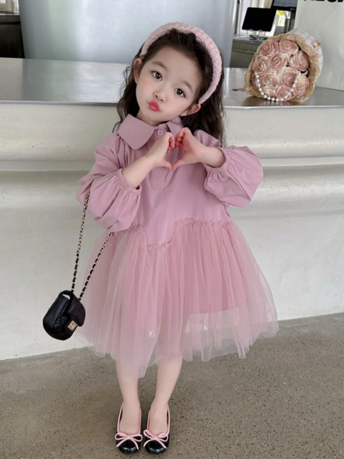 Платье для девочек новинка 2024 Модное детское платье-рубашка среднего и