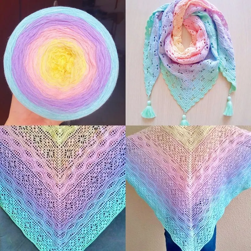 

300g/Roll Cake Gradient Color Crocheted Shawl Blanket Hand Knitted Cotton Blended Yarn Multicolor Cotton Rainbow Crochet Yarn