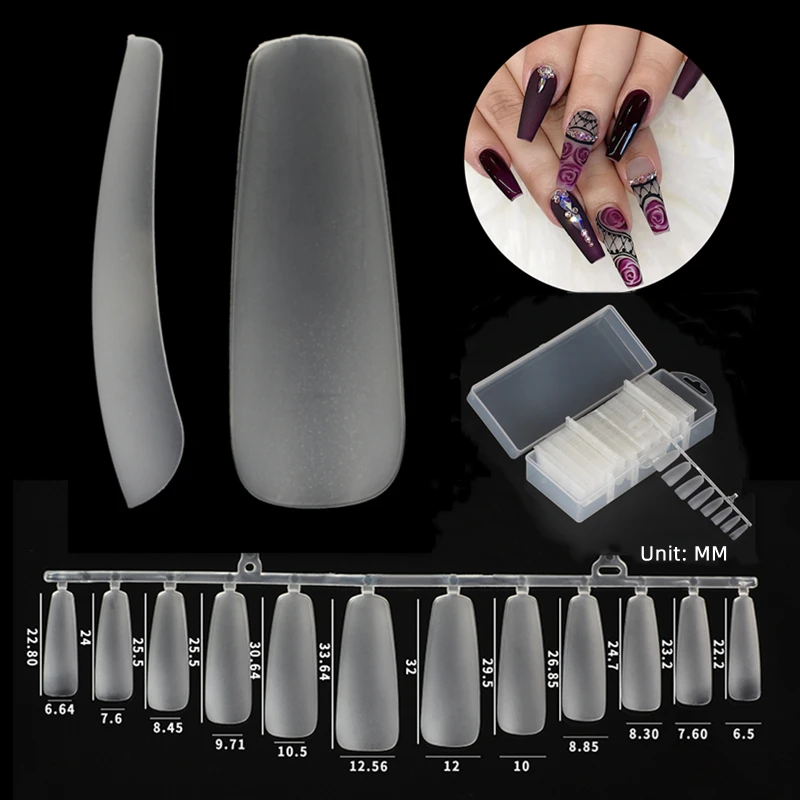 

360pcs Long Coffin False Nails Ultra Thin Clear Full Cover Square Matte Curved Fake Nail Salon Artificial Nail Art Tips DIY