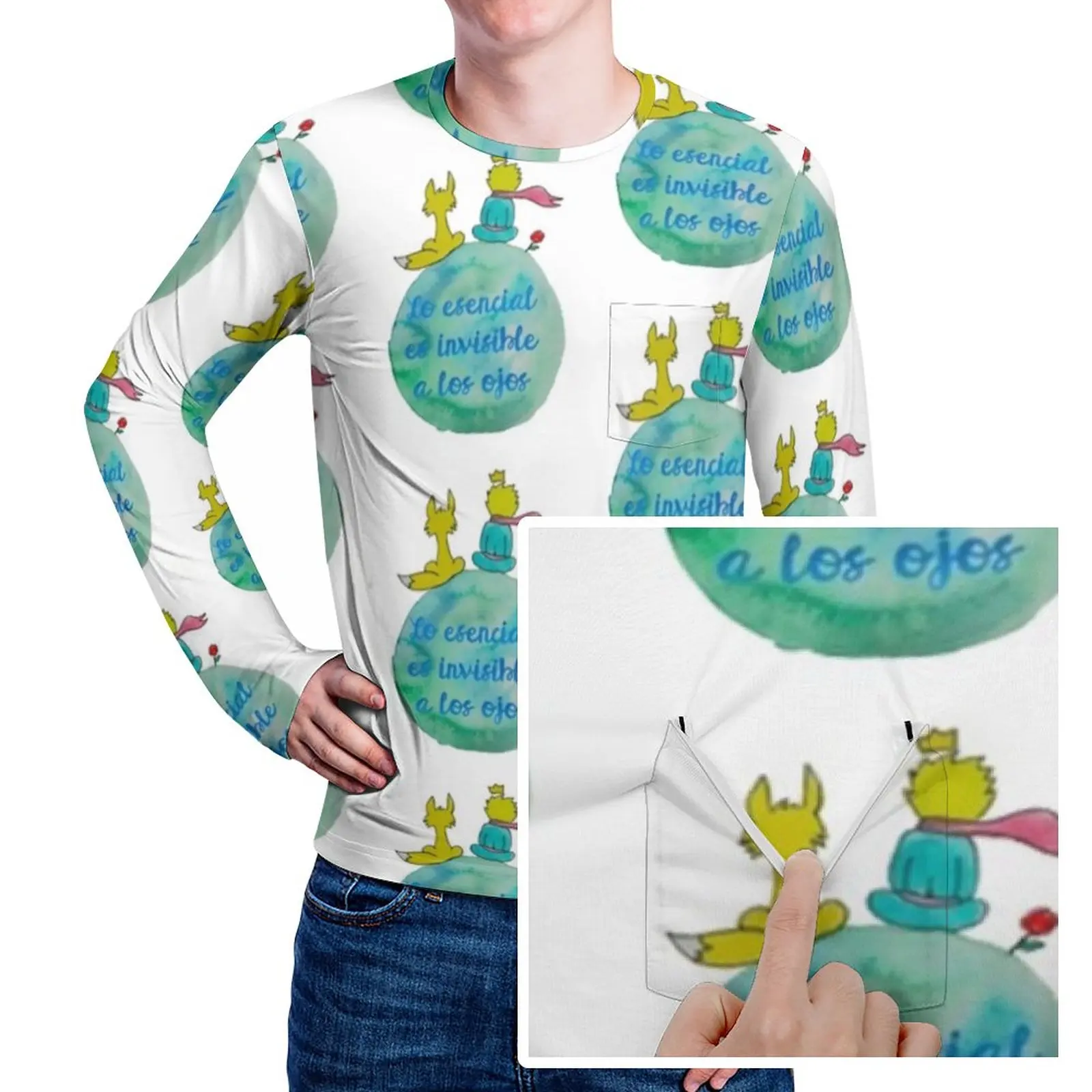 

Футболка с изображением Маленького принца, крутые футболки с невидимыми к глазам, с карманами, футболка с длинным рукавом и графическим рисунком, весенняя одежда оверсайз в стиле эмо