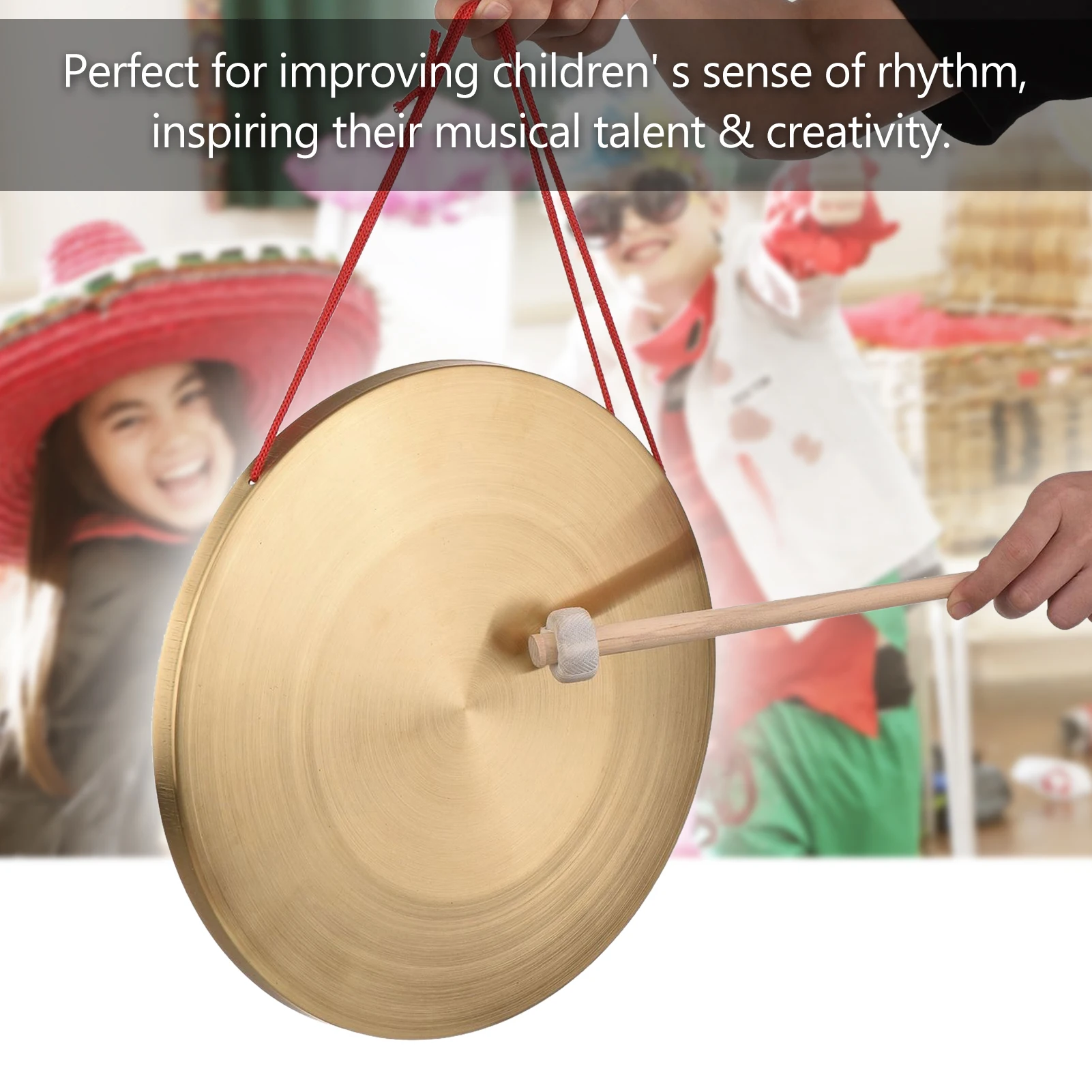 

Hand Gong Cymbals 30cm Brass Copper Gong Chapel Opera Percussion Instrument with Round Play Hammer