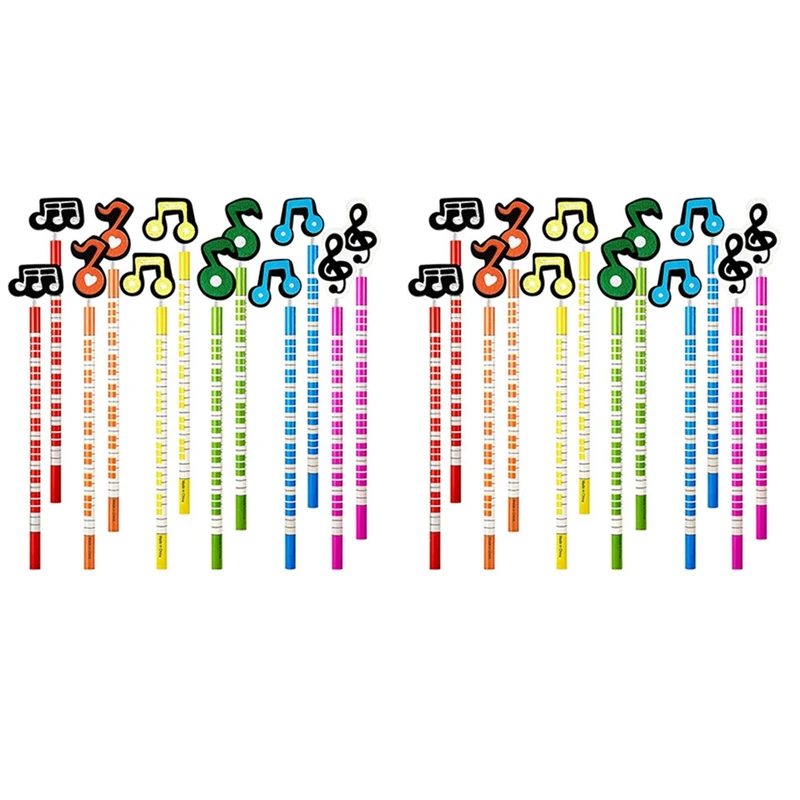 

48Pcs Music Notes Pencils Wooden Colorful Stripe Pencils With Wood Music Note Ornaments For School Students Teachers