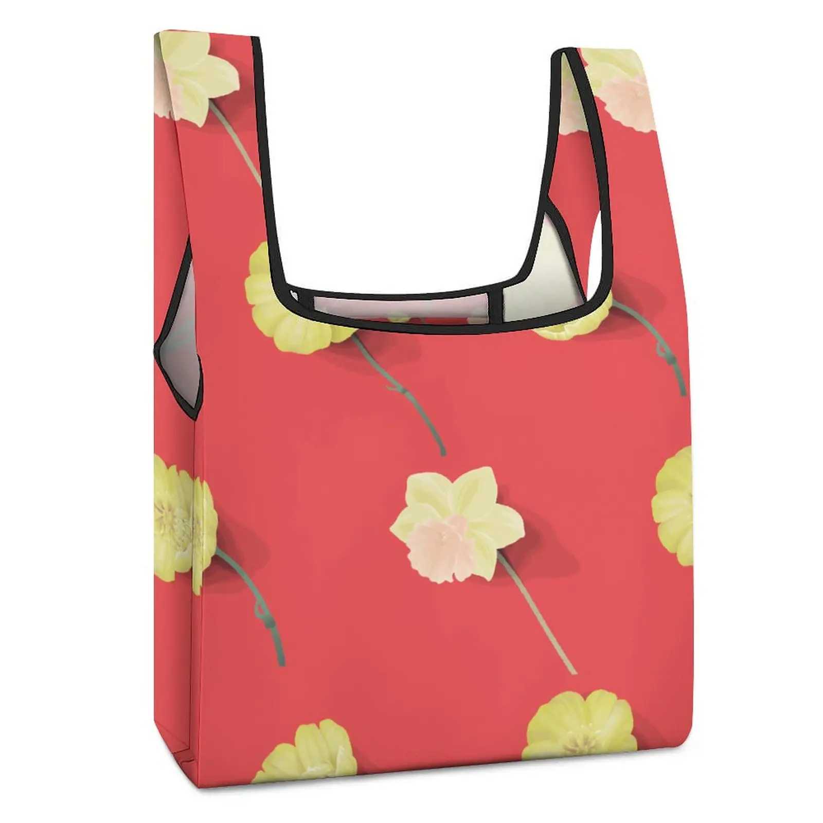 Red Printing Shopping Bags Foldable Food Bag Women's Cotton and Fabric Shopper Bag Custom Totebag Storage Tote Bag