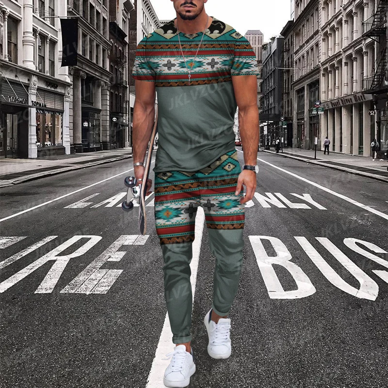 Men's Summer Tracksuit Short Sleeve T-Shirt+Trousers Set Casual Stylish Streetwear Fashion Outfit Male Clothing Oversized Suit images - 6