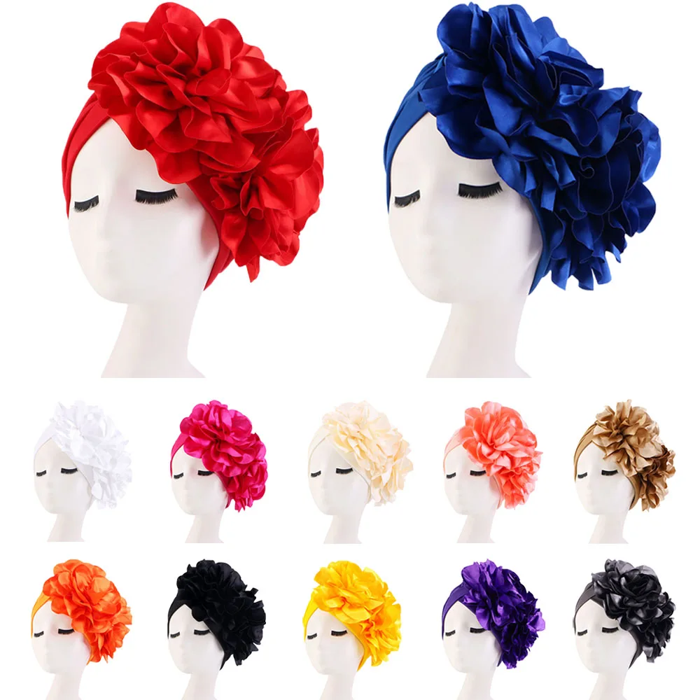 

Lastest Flower Turban Bonnet for Auto Gele Women Muslim Hijab Headscarf Caps Wedding Party Headwear Turbante African Headtie Hat