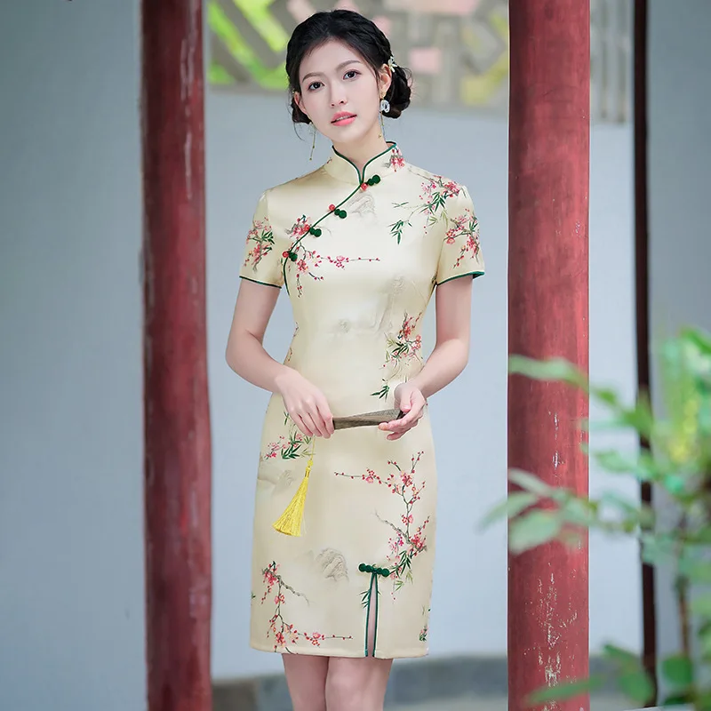

Spring Improved Cheongsam Short Sexy Daily Young Girls Chinese Style Performance Fashion Evening Dress Qipao for Women Party