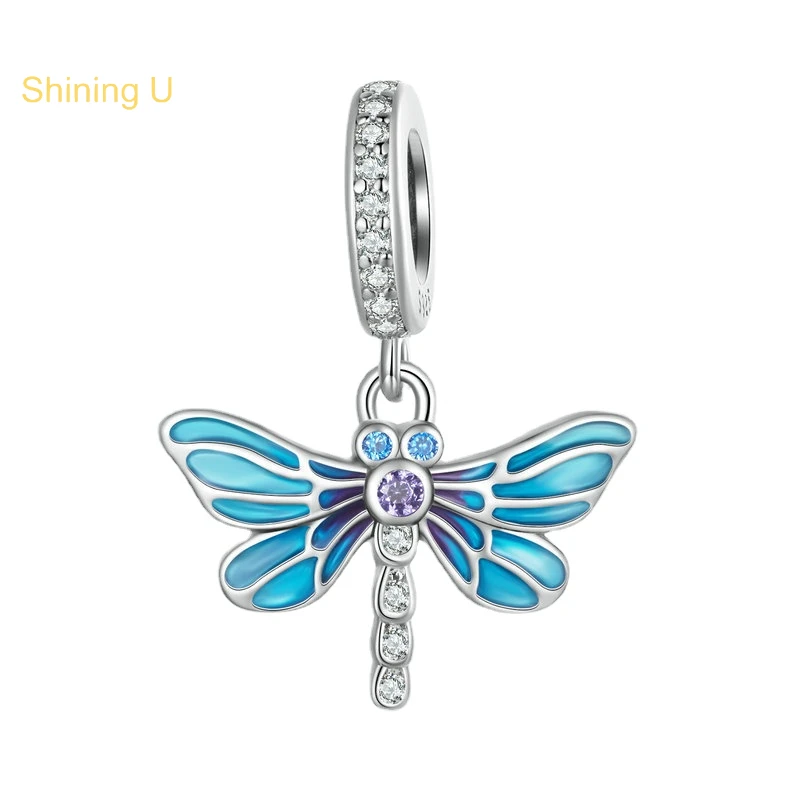 

Shining U 925 Sterling Silver Blue Dragonfly Pendant Charm for Bracelet Fine DIY Accessory