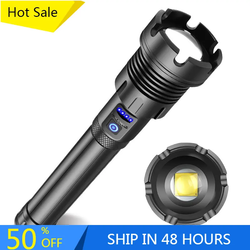 XHP160 + COB Red and White Bright Zoom Flashlight XHP90 USB Type-C Charging Long Flash Light 500M 2500 LM Side Light Torch Light