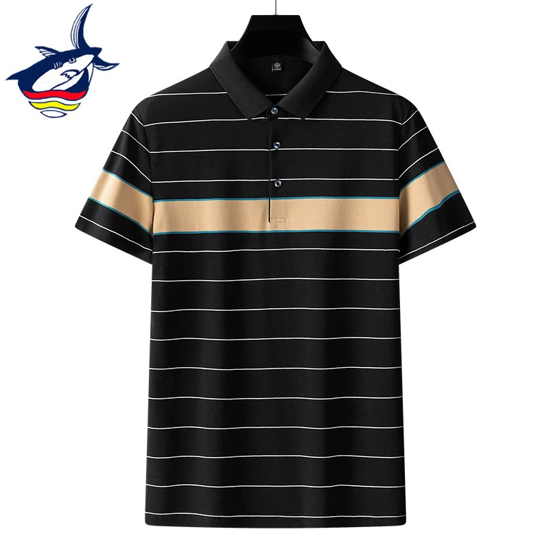

2023 Summer Short Sleeve Cotton Male Polo Shirts Casual Business Striped Polo Homme Tace & Shark Brand Polos Plus Size 4XL