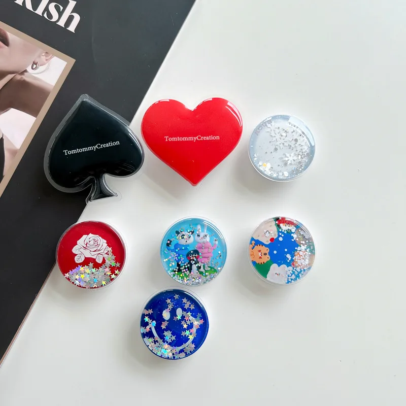 

Quicksand Sequins Snowflake Flower Universal Phone Holder Griptok Support For Smartphone Grip Tok Folding Finger Stand Socket