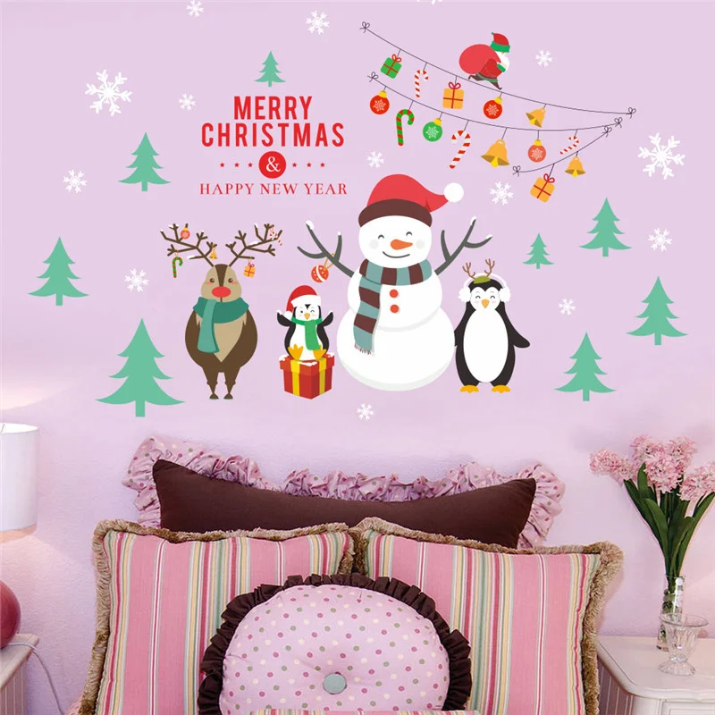 

Lovely Snowman Reindeer Penguin Celebrate Christmas Wall Stickers For Shop Home Decoration Kids Bedroom Wall Art Pvc Decals