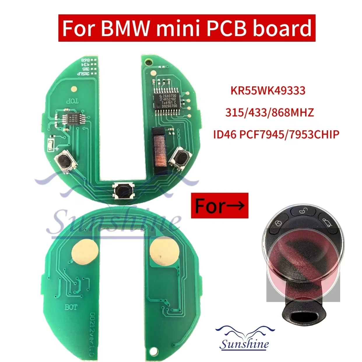 Фото Sunshine PCB дистанционный автомобильный ключ 868 МГц/315 МГц/433 МГц для BMW Mini Cooper S ONE D CLUBMAN COUNTRYMAN KR55WK49333 R56 R57 R58 R60 R61 №1