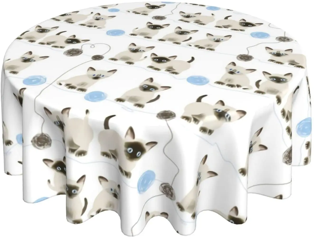 

Круглая скатерть с шариками Siamese Kittens, устойчивая к образованию морщин моющаяся скатерть из полиэстера для стола в помещении и на улице