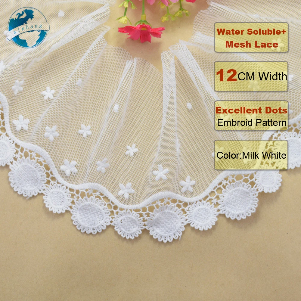 Хлопковая вышивка шириной 12 см белая швейная лента гипюровая кружевная бейка