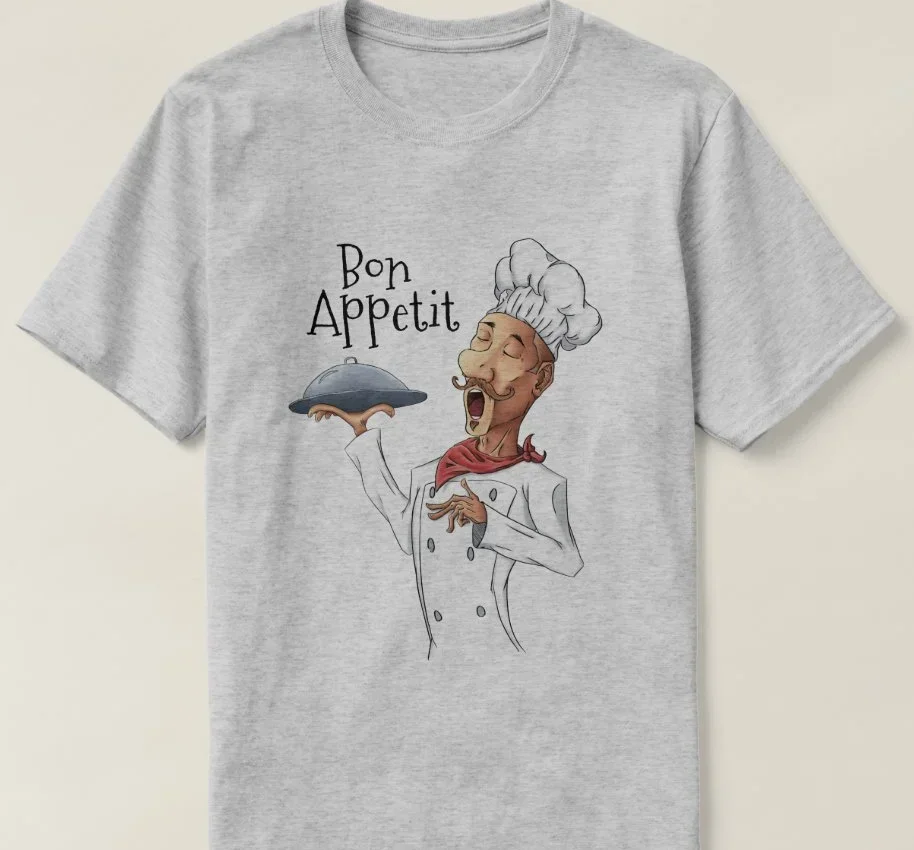 Бон Appetit. Забавная футболка French Chef Cook Singing 100% хлопок с круглым вырезом летняя