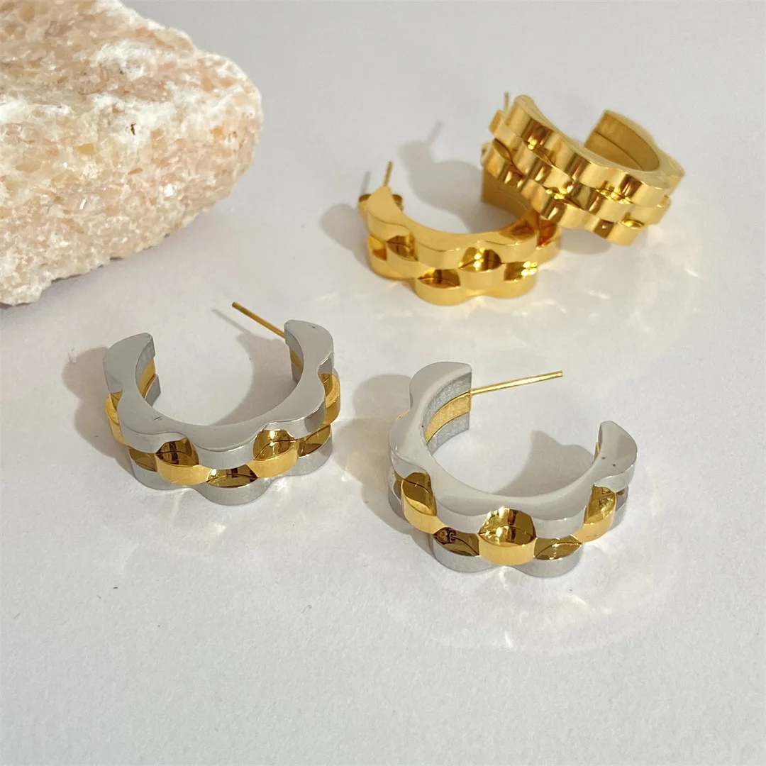 G&D Exquisite Watch Strap Stud Earrings Fashion Stainless Steel Gold Color Earrings for Gothic Girl 18 Waterproof Jewelry