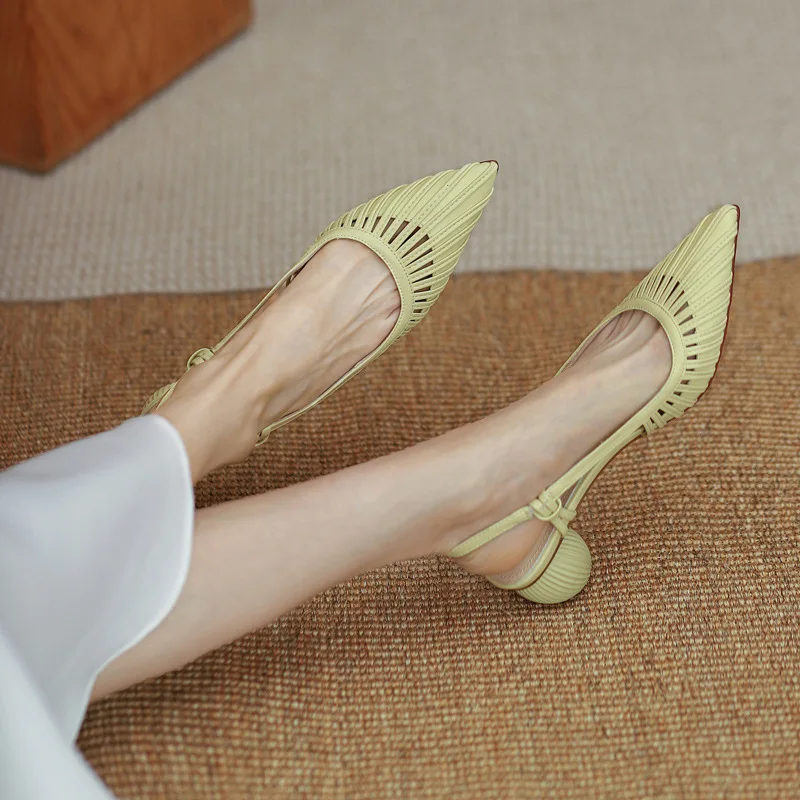 

Baotou sandals women's mid-heel pointed toe hollow back hollow single shoes high heels shoes for women