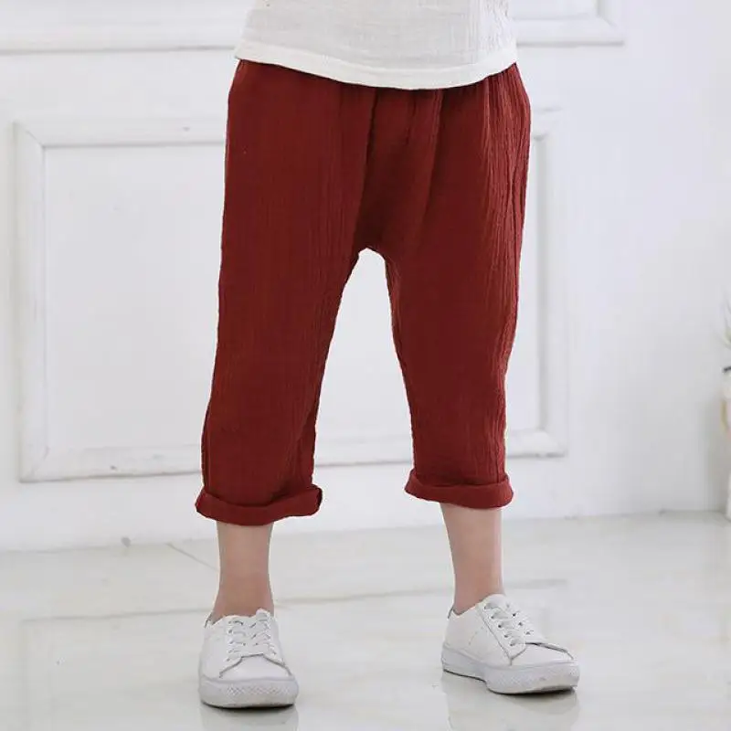 

Summer New Thin Boy Girl Baby Cotton Linen Loose Harem Pants Children Retro Casual Anti-mosquito Pants Kid Solid Simple Trousers