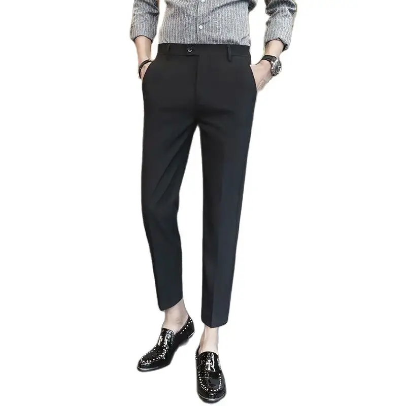 

2022 New Men's Drape Nine Points Casual Pants Men's Straight Handsome Suit Pants Summer Dark Gray Small Trousers Thin Section