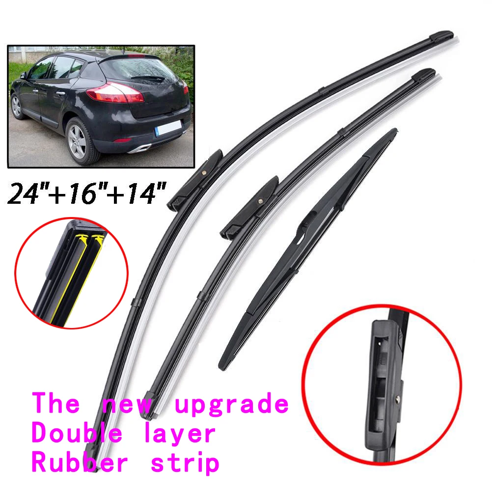 

adohon Windshield Windscreen Wiper Blades For Renault Megane 3 Hatchback Coupe Front Rear Window 2009 2010 2011 2012 2013 2014
