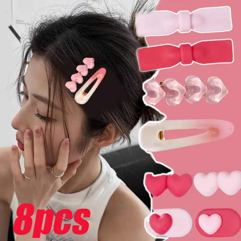 

Hot Girl Pink Hair Clips Love Shape Y2k Fashion Frosted Hair Ornament BB Side Clips Cute Fashion for Girls and Kids Headwear