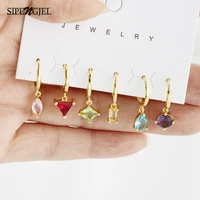 sipengjel bohemia colored zircon dangle hoop earrings sets for women rainbow sweet gold color pendant earrings trendy jewelry