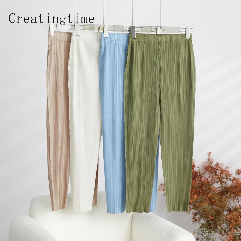 

Женские прямые брюки-карандаш, повседневные однотонные плиссированные брюки с высокой талией, модель 1B359 на лето, 2023