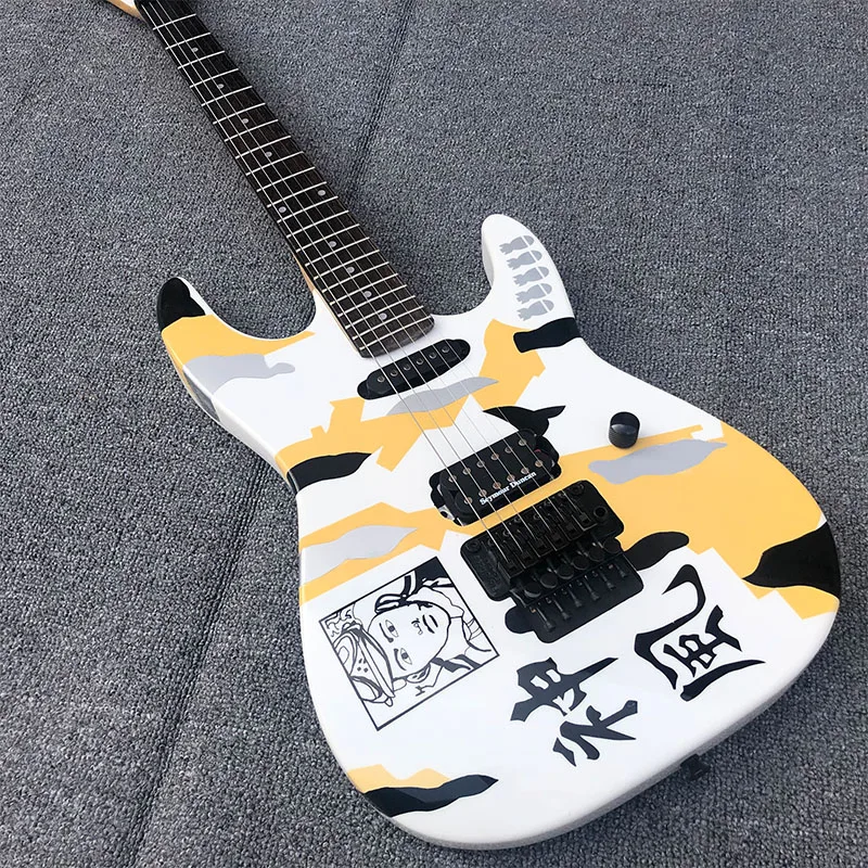 

Factory direct sales of 6-string white Shenfeng electric guitar, vibrato double-rocking bridge, maple neck Shenfeng stickers. Sp