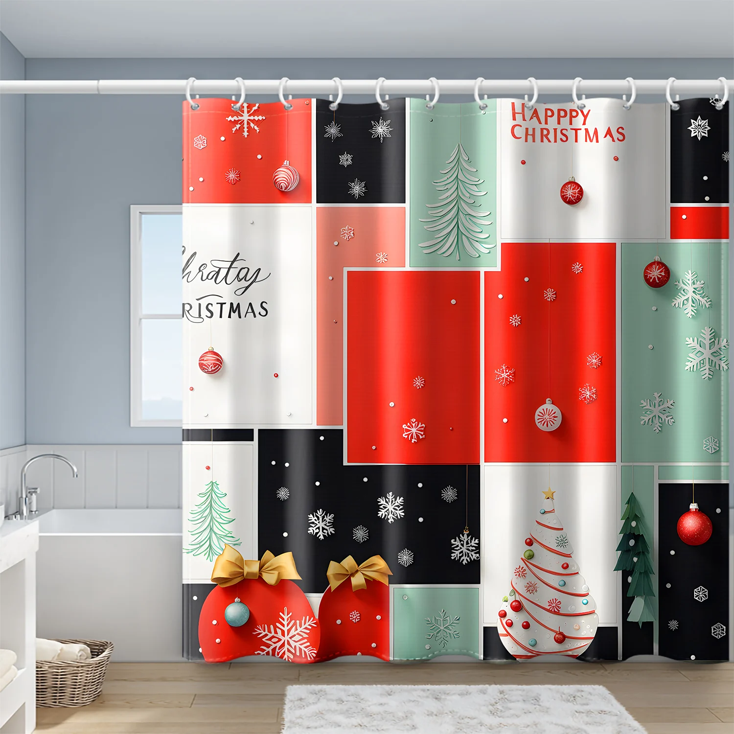 1 шт. красочная Геометрическая сетка Рождественская елка олень душевая занавеска