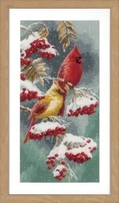 

Набор для вышивки крестиком Vervaco, комплект из 14/16/18/27/28 предметов, ветка снега, красная птица, 30-50