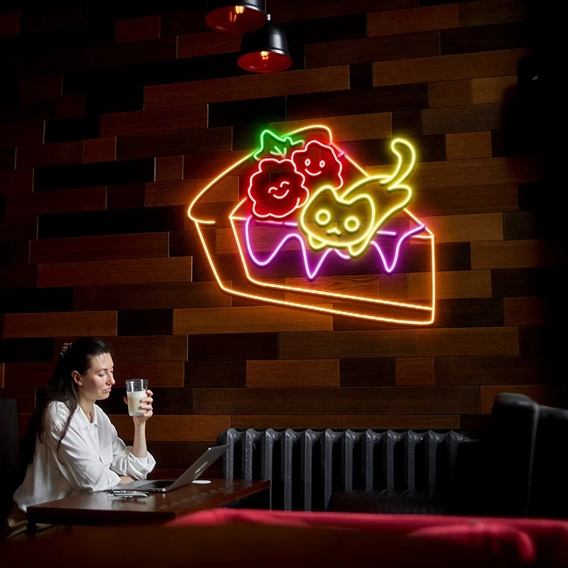 

Кошка клубничный торт светодиодный знак Kawaii неоновые знаки на заказ спальня гостиная неоновая стена Dcoration светильник персонализированные подарки