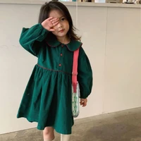 cute girls sweet retro dress pure color doll collar kids elegant dresses for girl autumn long sleeved toddler casual costume