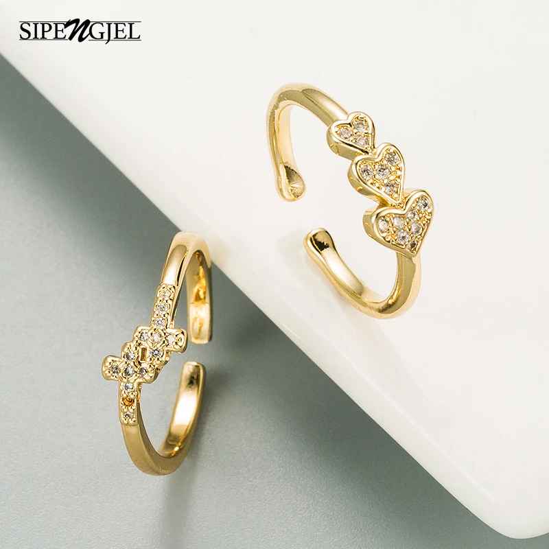 

SIPENGJEL Fashion Gold Color Metal White Zircon Heart Cross Open Ring Punk Vintage Adjustable Ring for Women Party Jewelry Gift