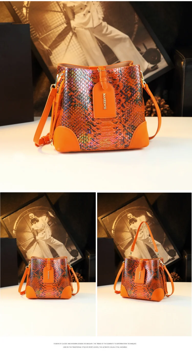 

Роскошная женская сумка из змеиной кожи, новинка 2023, женская сумка-мешок из натуральной кожи, модные вместительные сумки-мессенджеры на пле...