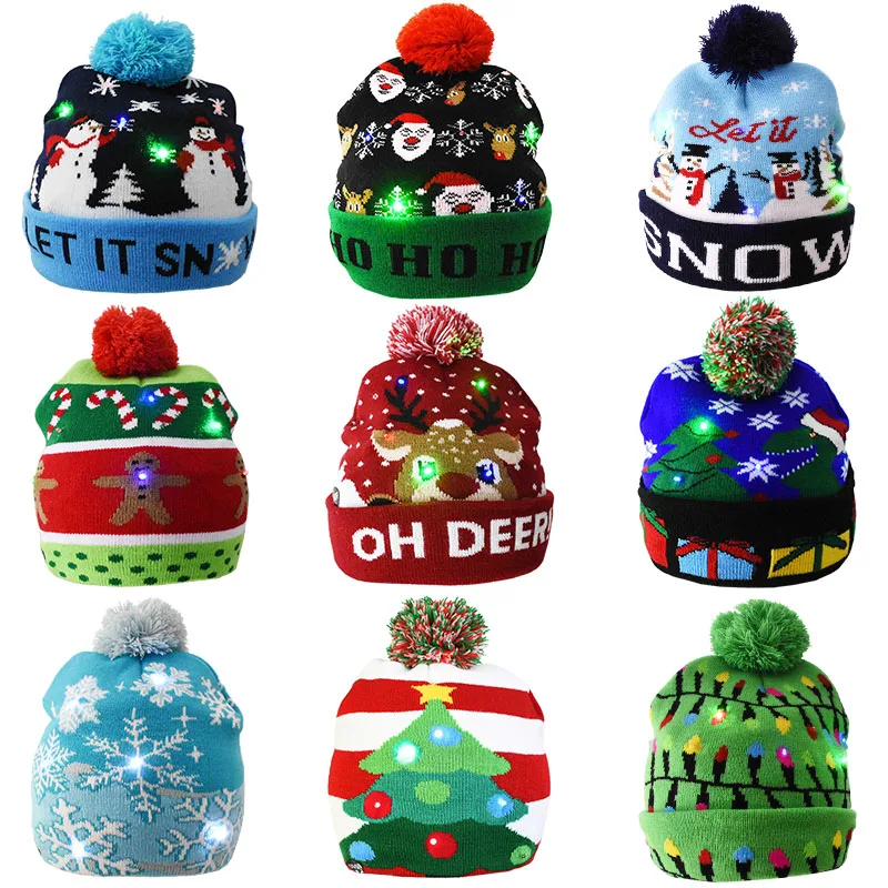 1Pc LED Christmas Hats Sweater Knitted 