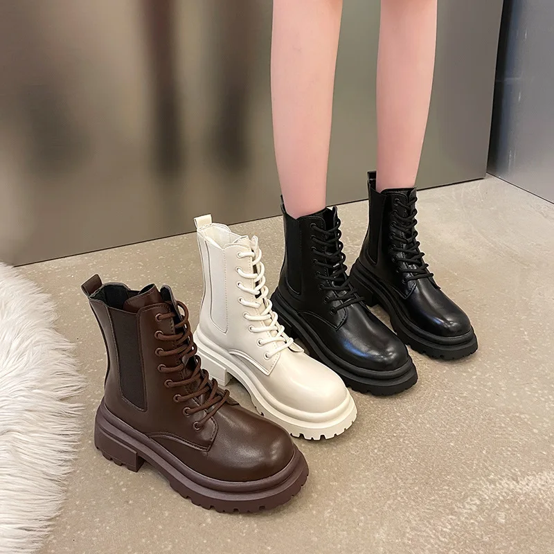 

White Ankle Boots Shoes Boots-Women Round Toe Luxury Designer Winter Footwear Chelsea Low Med Lolita 2022 Ladies Autumn Rubber