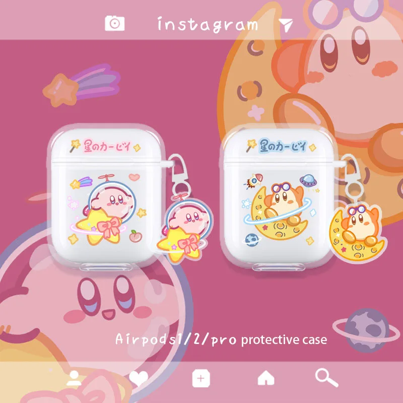 

Защитный чехол для наушников Kirby Kawaii Irpods1/2Pro3 с героями мультфильмов, мягкий силиконовый милый противоударный шнурок