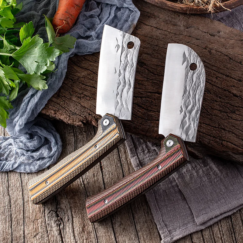 

Folding Kitchen Chef Knife Stainless Steel Handmade Forged Cleaver Knife Sharp Fishing Knife Cutter G10 Handle Butcher Knife
