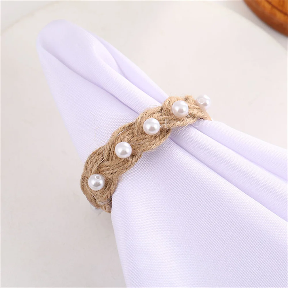 

12/PCS Creative pearl twine woven restaurant hotel table napkin ring Fashion simple napkin ring mouth cloth ring in stock