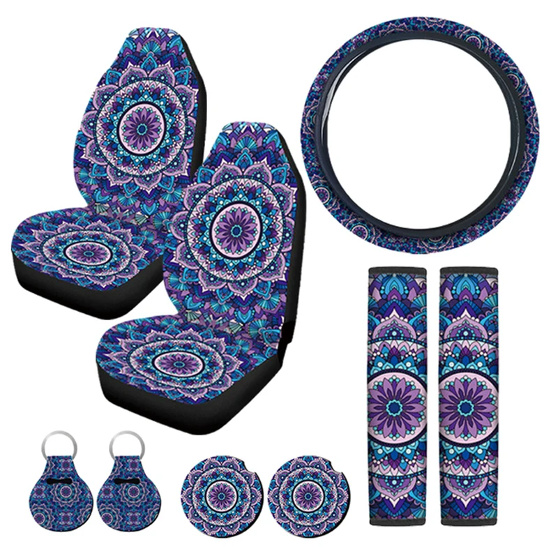 

9 PCS Universal Sunflower Auto Parts Kit Includes 2 Car Front Seat Covers, Sunflower Steering Wheel Covers and More