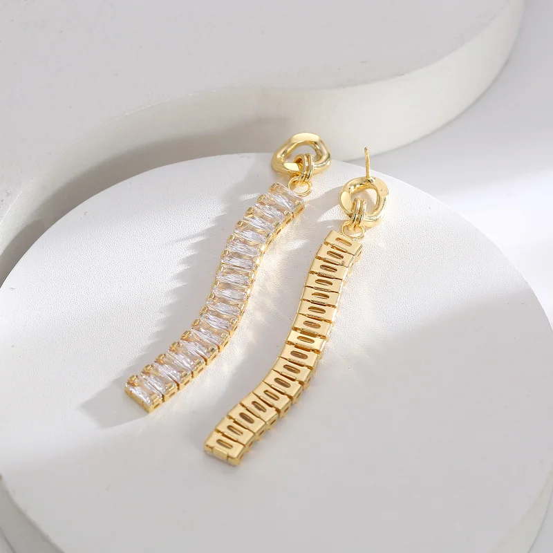 

Minar Luxury Sparkly Full CZ Zircon Long Drop Earrings for Women 14K Gold Silver Plated Brass Tassel Earring Every Day Jewelry