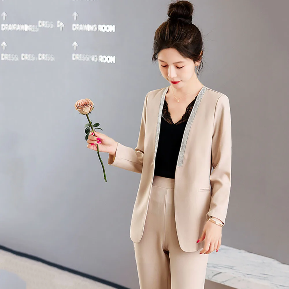 

Unique Design Professional Pant Women Sets Business Elegant Collarless Jacket Women + Suit Trousers Office Lady Work 2Piece Sets